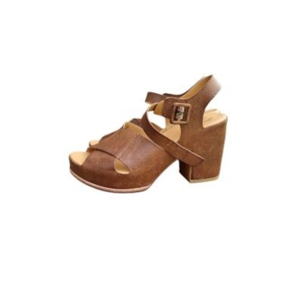 Kork Ease San Isabel Carlos Brown Leather Platform Clog Heel Sandal Shoe Women 8 - Picture 2 of 14